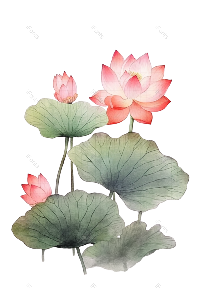 荷花图片,夏天元素,水彩画PNG,水墨画免抠素材